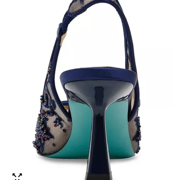 Betsey Johnson Nikki Embroidered Slingback Evening Pump navy blue 8.5 - Picture 3 of 10